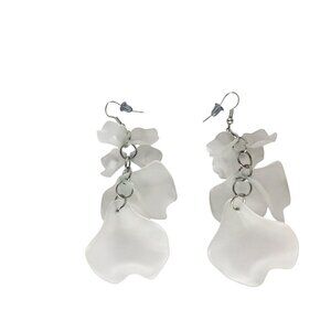 White Acrylic Flower Dangle Drop Earrings Bridal Wedding